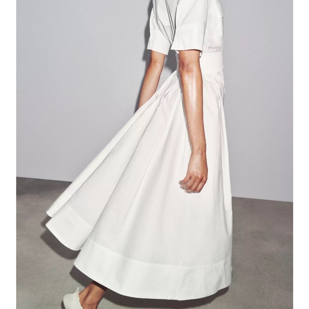 Zara White Midi Shirt Dress with Tie Waist - Picture 7 of 9